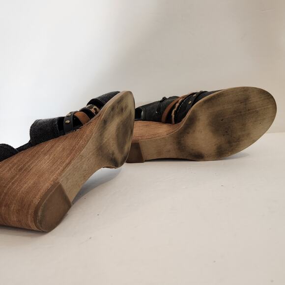 VERY G Jamison Black Brown Canvas Strappy Leopard Print Peep Toe Wedges Womens 8 - Picture 9 of 10